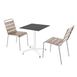 Oviala Business Ensemble table de terrasse stratifié noir et 2 chaises taupe - Oviala - gris métal 110690_0