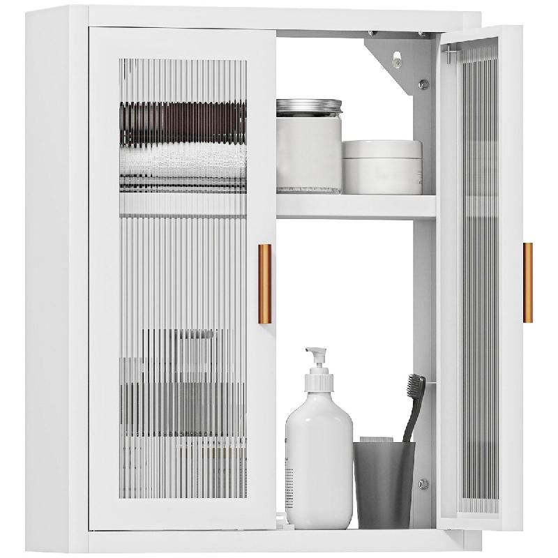 Helloshop26 - Armoire murale de salle de bain 40 x 14 x 50 cm étagère réglable fermetures magnétiques moderne épuré en métal blanc 21_0002791 -_0