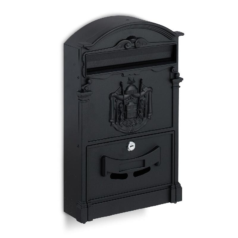 Helloshop26 - Boîte aux lettres murale vintage en acier 40 x 30 x 10 cm avec serrure design antique en noir 13_0011294 - noir aluminium 3000245697888_0