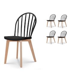 Kosmi Lot de 4 chaises de salle à manger EMY noire avec pieds en bois - noir 3760301693697_0