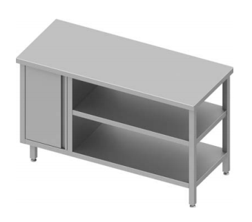 Table de travail inox centrale avec placard  à gauche et deux étagères 800x800x900 soudée - 932998080_0