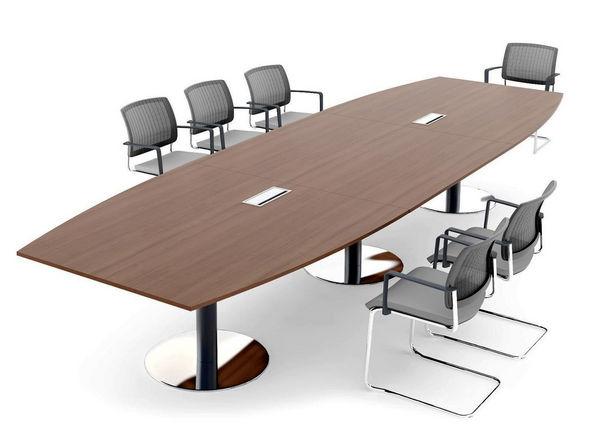 Grande table de réunion tonneau modulaire en bois pied tulipe pas cher_0