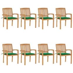 VidaXL Chaises De Jardin Empilables Avec Coussins Lot De 8 Teck Solide - vert 3073245_0
