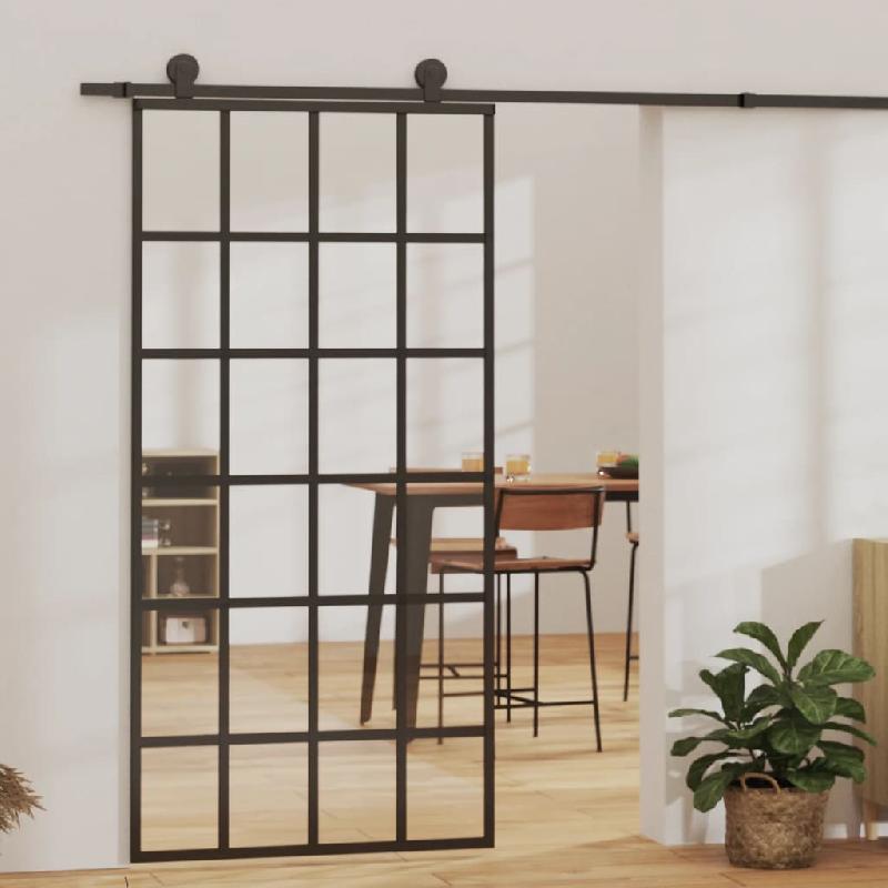 Vidaxl porte coulissante verre esg et aluminium 102x205 cm noir 151022_0