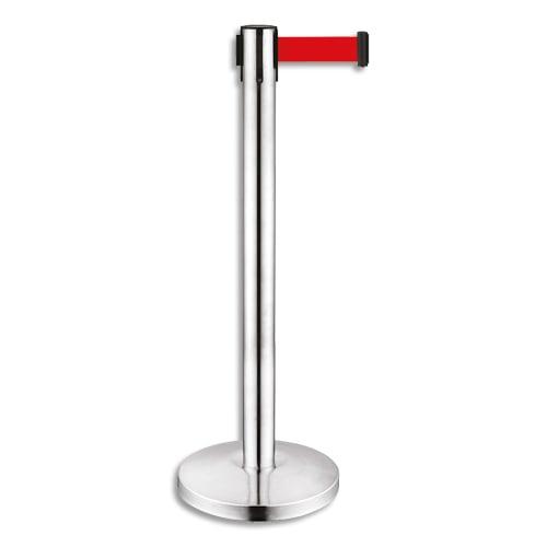 Viso poteau chromé h91 cm avec sangle rouge rétractable 2 mètres, en polypropylène et inox_0
