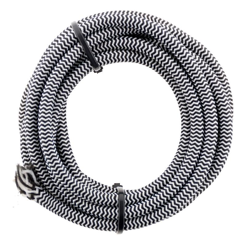 Câble textile 3G1 Noir et Blanc 3m - Section 3G1mm² - Puissance max 3680W - Certifié CE - Marque Elexity_0