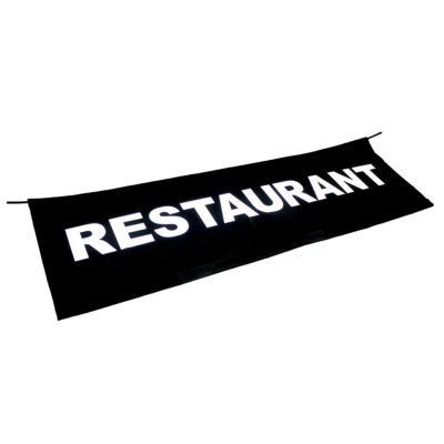Échantillon de lambrequin lumineux - 1000 x 300 mm - toile noire avec texte lumineux 'RESTAURANT'_0