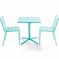Oviala Business - Ensemble table de terrasse carrée rabattable et 2 chaises empilables en acier thermolaqué - bleu acier 109163_0