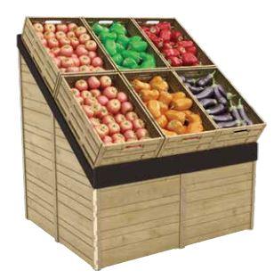 Présentoir incliné 35º pour fruits et légumes - plastique effet bois - pliable et recyclable_0