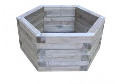 Jardinière hexagonale en bois - Mobilier urbain - Essence pin nord rouge traité autoclave - Ø 120 cm/Ø 100 cm_0