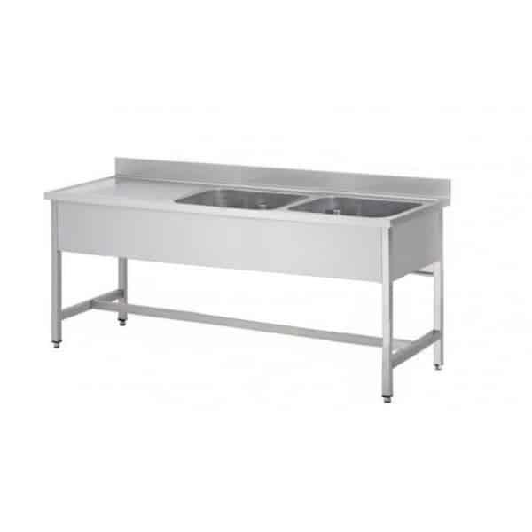 Plonge soudée sur pieds carrés sans étagère, inox AISI 304, 2 bacs, longueur 1500 mm (Position bac: Droite - Réf SPL157-2BD-1)_0
