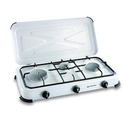 Réchaud gaz portable 3 feux 3450W Blanc laqué Couvercle Plaque de cuisson KEMPER - blanc 3663936037198_0