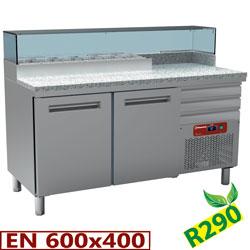 Table frigo pizzeria, 2 portes en 600x400, 3 tiroirs neutres en 600x400, structure réfrigérée 6 niveaux gn 1/4 - MR-PIZZA/R2_0