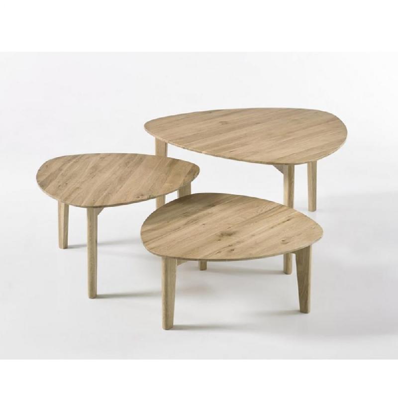 Tables basses gigogne Cadeac en chêne noueux massif - Set de 3 avec finition vernis_0