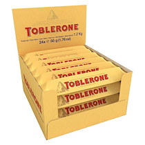 TOBLERONE CHOCOLAT AU LAIT ET NOUGAT MIEL ET AMANDES - BARRE 50 G - LOT DE 24