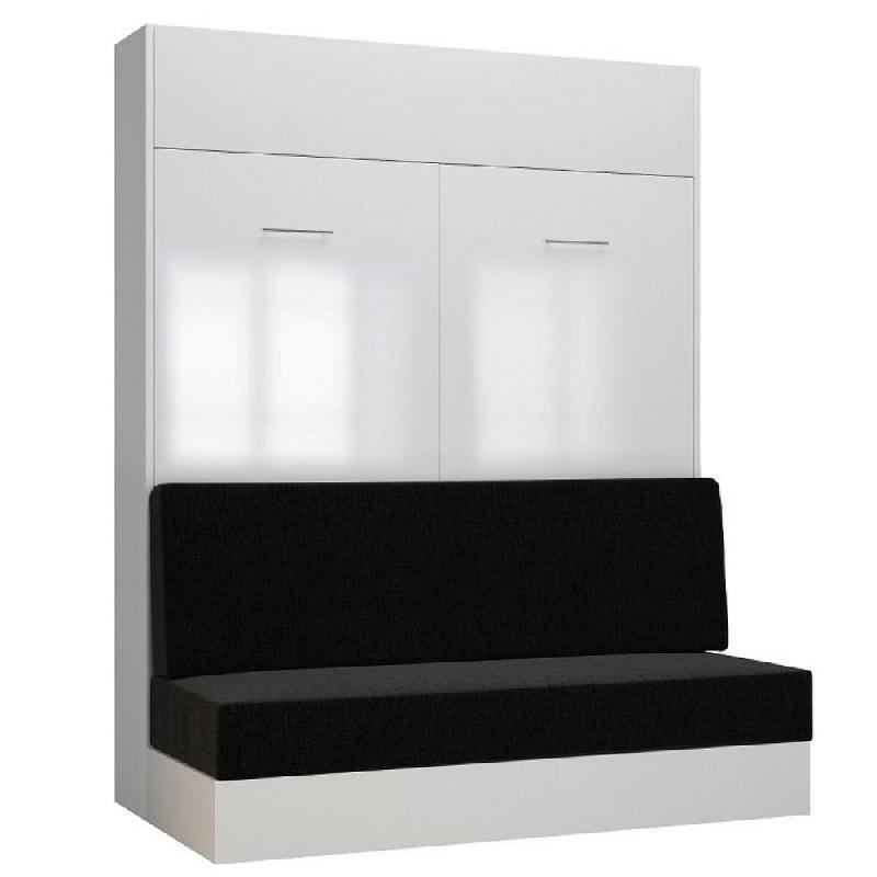 ARMOIRE LIT ESCAMOTABLE DYNAMO SOFA FAÇADE BLANC BRILLANT CANAPÉ ANTHRACITE 160*200 CM_0