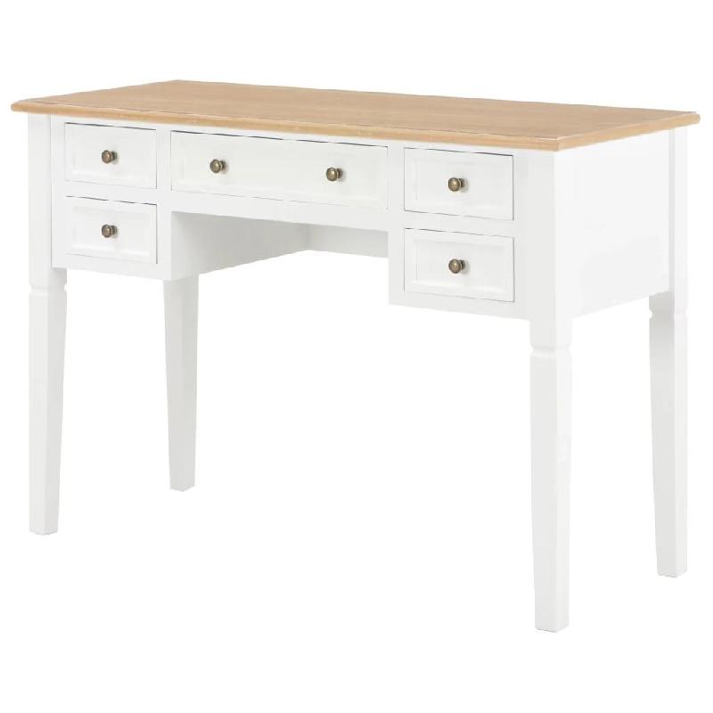 Bureau informatique en bois blanc 109,5 cm - 5 tiroirs de rangement - MDF et pin de qualité_0