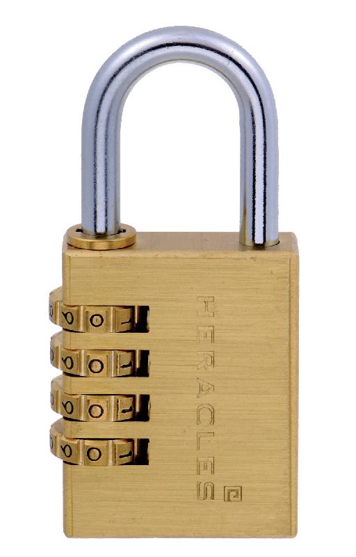 Cadenas à combinaison COMBO C40x4 - HERACLES - i-cad-c40x4 - 488440 - laiton massif, anse en acier nickelé_0