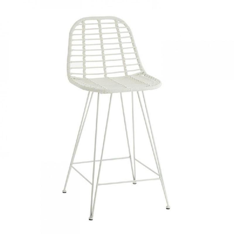 Chaise de bar jardin Rapha - métal blanc avec assise en rotin - style scandinave et art déco_0