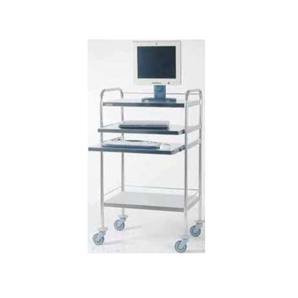 Garapon médical - Chariot informatique en inox avec tablette coulissante et roues pare-chocs_0