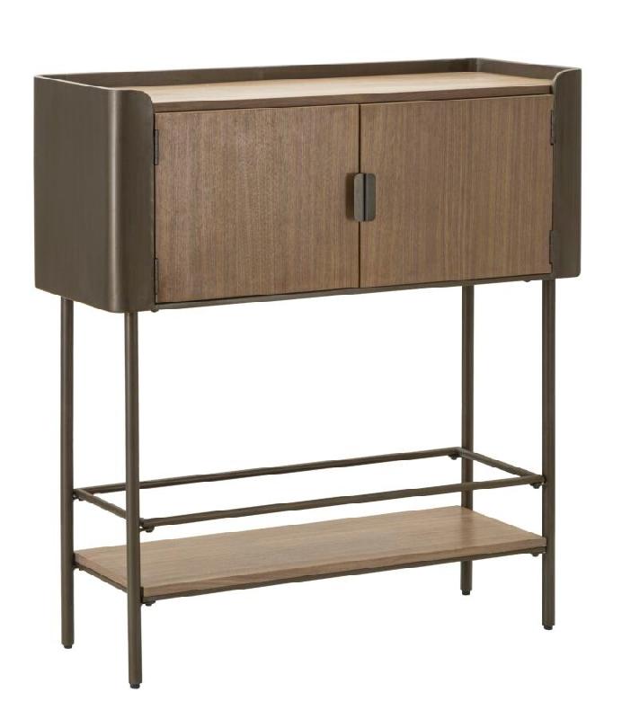 Mauro Ferretti Meuble Toronto 100 X 42 X 110 Cm En Métal Et Bois De Sapin, Gris Et Marron, 3 Portes Et Étagère - Design Moderne - 1427720000_0