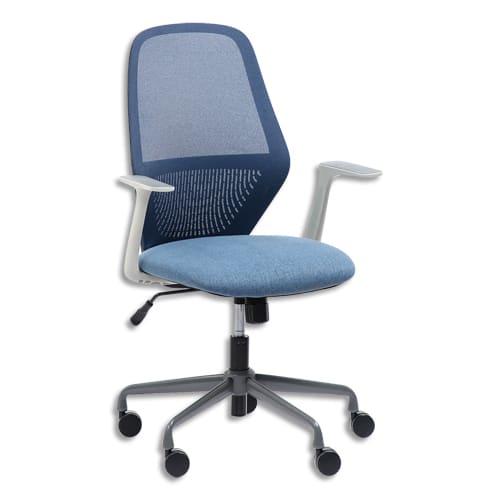 Fauteuil time mécanisme basculant, accoudoir fixe, dossier gris clair et maille bleue, assise tissu bleu_0