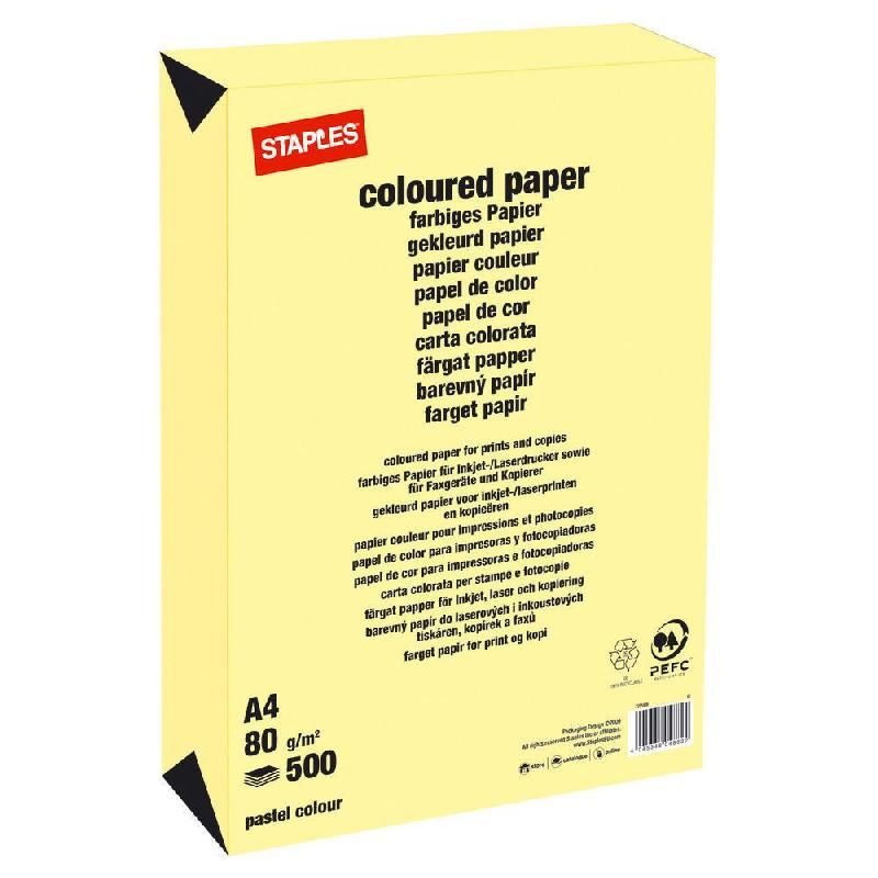 STAPLES RAMETTE DE 500 FEUILLES -  FORMAT A4 (80 G/M²) - COULEUR CANARI PASTEL (PRIX UNITAIRE)