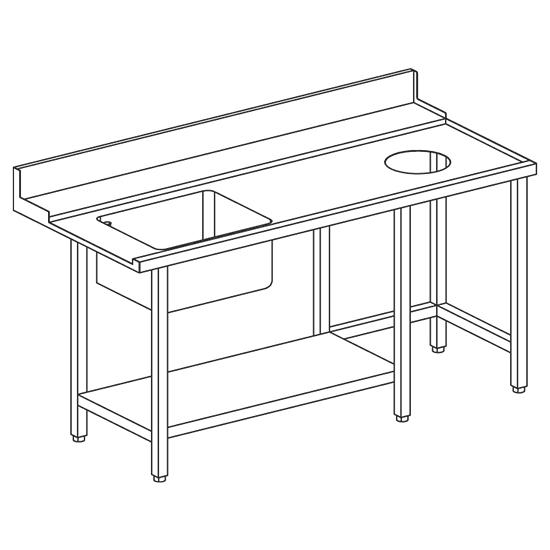 Table d'entrée droite avec évier à gauche et trou à déchets, l=1200 mm - Z/TIDFR1200_0