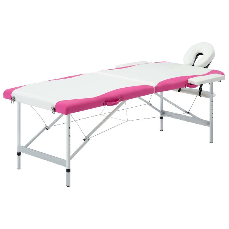 TABLE DE MASSAGE PLIABLE 2 ZONES INOX BLANC ET ROSE 02_0001804_0