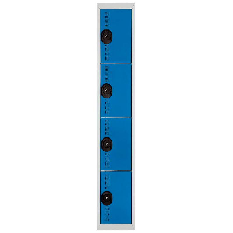 VESTIAIRE TEAM COLOR - 4 CASIERS - 1 COLONNE - CORPS GRIS - PORTES BLEUES