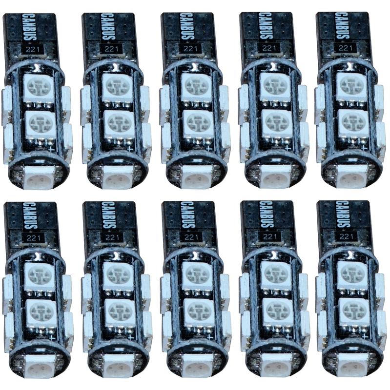 10x ampoule T10 W5W 12V 10LED SMD vert veilleuses /éclairage int/érieur seuils de porte plafonnier pieds lecteur de carte coffre compartiment moteur plaque dimmatriculation Aerzetix