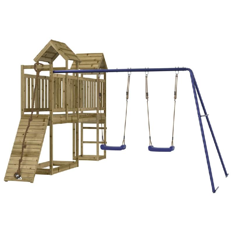 AIRE DE JEUX D\'EXTÉRIEUR BALANÇOIRES TOBOGGAN PORTIQUES ROBUSTE JEUX JARDIN 314 X 339 X 214 CM BOIS DE PIN IMPRÉGNÉ 02_0004830_0