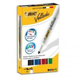 BIC POCHETTE DE 4 MARQUEURS EFFAÇABLES À SEC POINTE OGIVE ENCRE CÉTONE 4 COULEURS ASSORTIES VELLEDA 1714