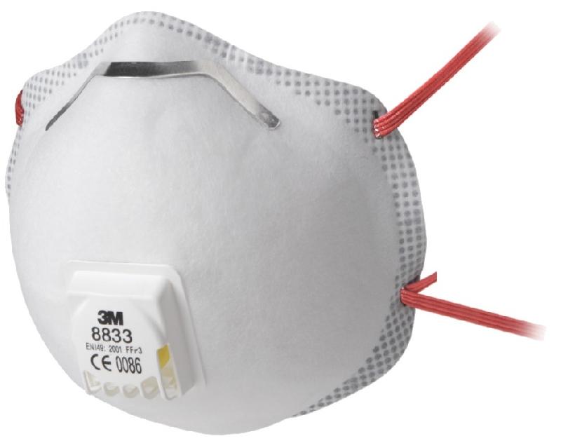 Boîte de 10 masques respiratoires coques jetables série 8833 ffp3 rd avec soupape blanc - 3M - 7100057145 - 516698_0