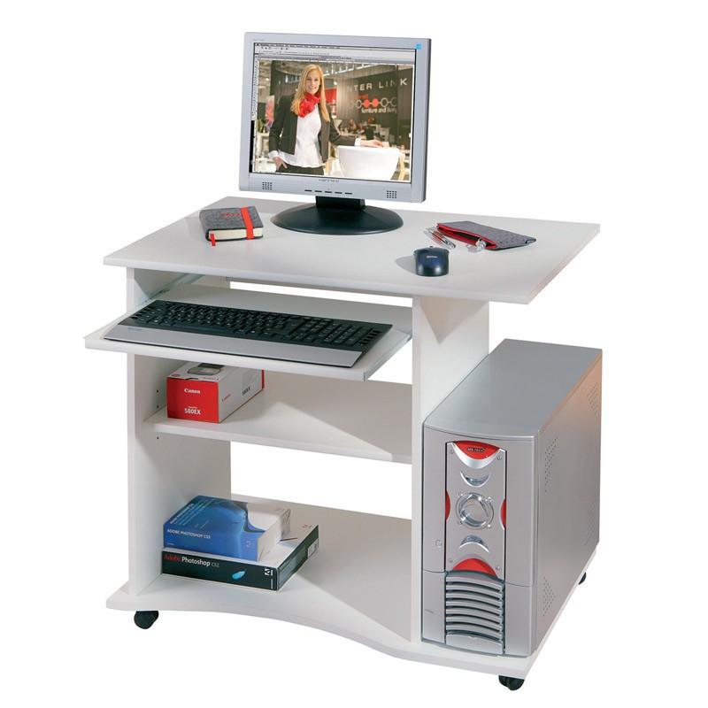 Bureau informatique à roulettes Tao 80 cm blanc - Paris Prix - tablette coulissante et panneaux de particules_0