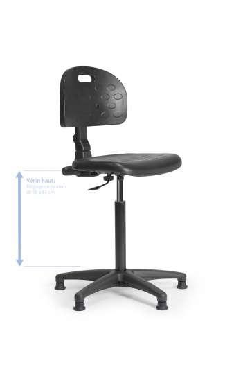 Chaise d'atelier en polyuréthane - mécanisme contact permanent - vérin haut - patins glisseurs - réglable de 58 à 84 cm_0