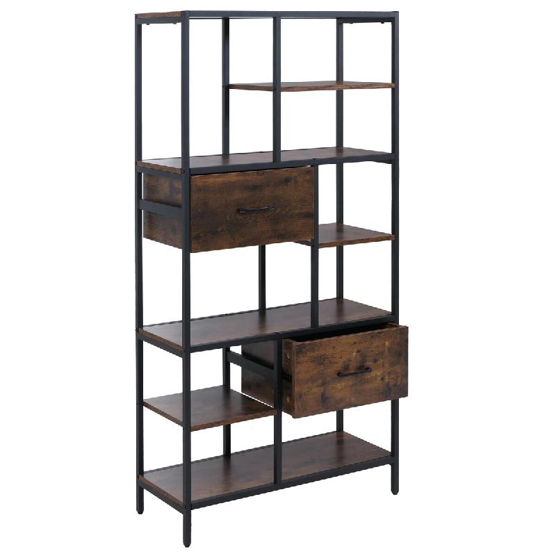 Décoshop26 - Bibliothèque industrielle avec tiroirs étagère sur pied 150x81x33 cm en MDF marron et métal noir 04_0008785 - métal 3000267143769_0