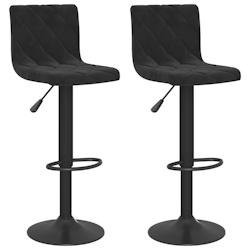 Décoshop26 - Lot de 2 tabourets de bar chaises hautes avec dossiers coutures losange en velours noir et acier DEC029827 - noir 3000257579516_0