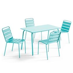 Oviala Business Ensemble table de terrasse en métal et 4 chaises turquoise - Oviala - bleu métal 109226_0