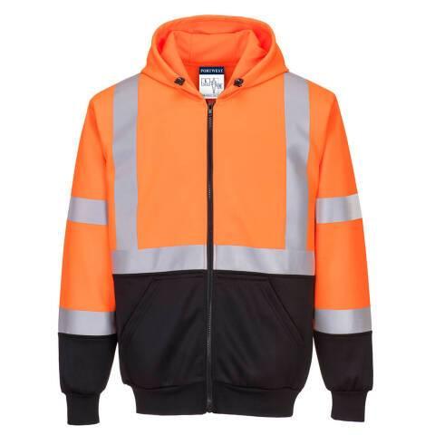 PORTWEST B315 SWEAT HI-VIS BICOLORE ZIPPÉ À CAPUCHE ORANGE/NOIR - TAILLE M