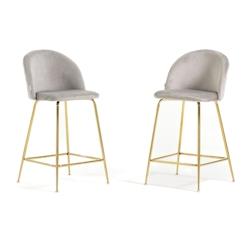 RATTATAN Lot de 2 tabourets de bar en velours avec pieds en métal,h.65cm,pour bar,restaurant et cuisine,design élégant–Sara XL–Gris clair/Or -_0