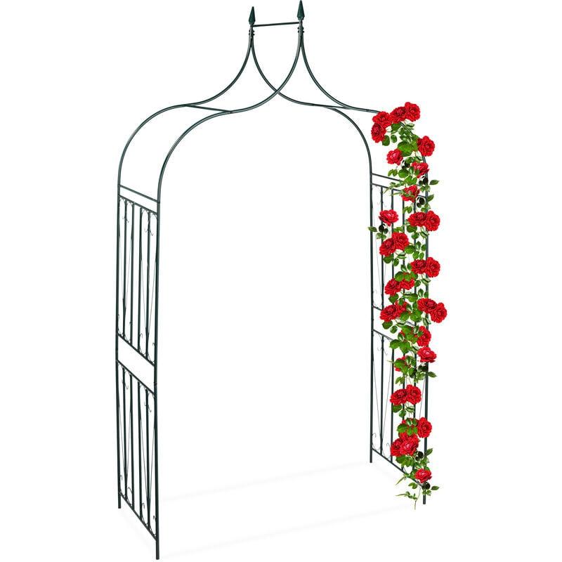 Relaxdays Obélisque de jardin, Colonne rosier, Arche plante grimpante, Set  de 2 métal Cage rose H 139 et 149 cm, noir