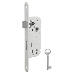 Serrure encastrable NF à clé pour porte de chambre, axe 40mm, bouts ronds, blanc, 1 clé - THIRARD - blanc 3150260615029_0