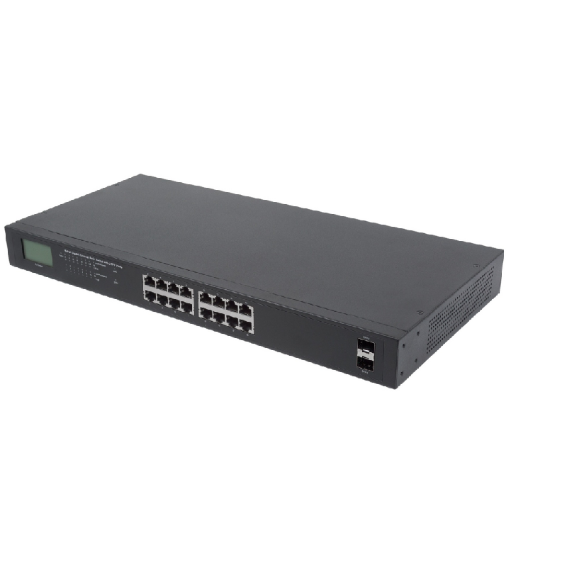 Switch PoE+ Gigabit Ethernet 16 ports avec écran LCD - 370W PoE - Montage en rack - 2 ports SFP - Bravour®_0