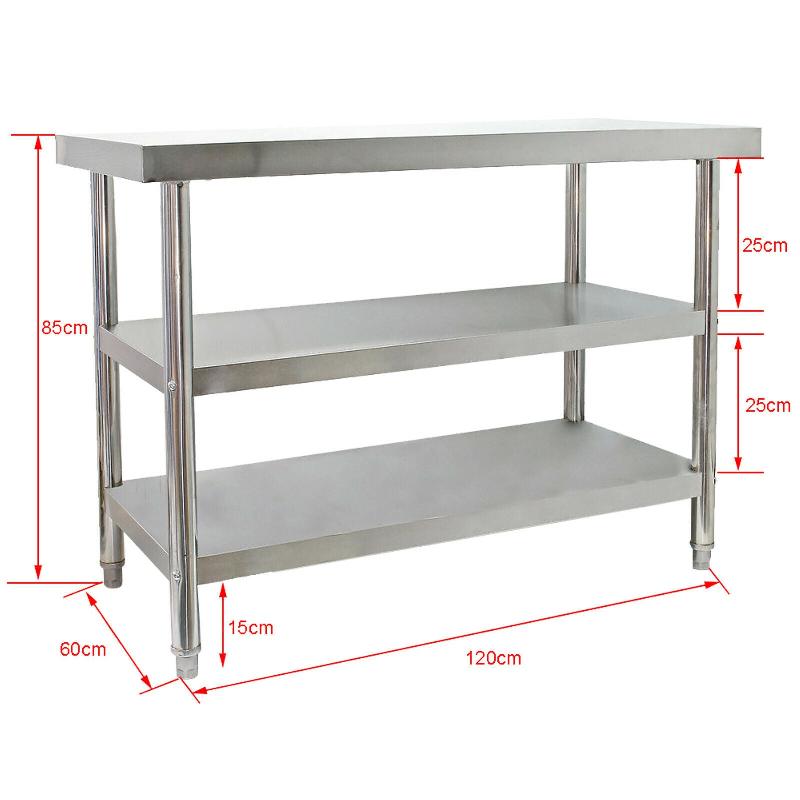 Table de travail en acier inoxydable - 120 x 60 x 85 cm - 2 étagères - pieds réglables en hauteur - 16_0002498_0