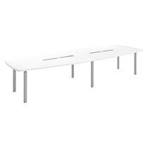Table tonneau antibactérien plateau blanc 14 personnes L 380 x P 140 cm - Frégate - piétement aluminium_0