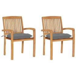 VidaXL Chaises De Jardin Lot De 2 Et Coussins Gris Bois De Teck Massif - gris 3063268_0