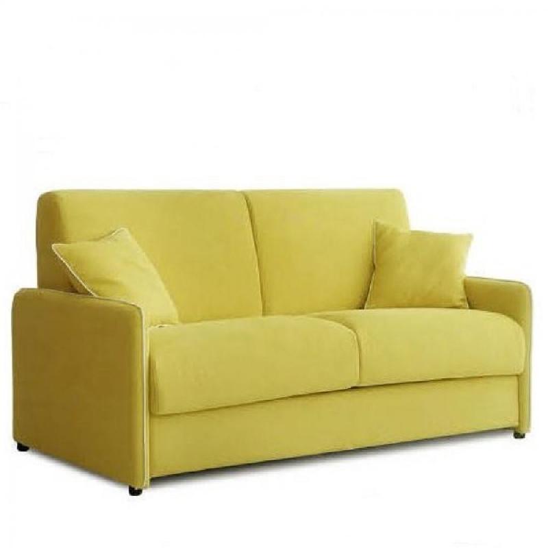 CANAPÉ CONVERTIBLE EXPRESS 140 CM GEMMA MATELAS 16 CM TISSU JAUNE PASSEPOIL BLANC_0