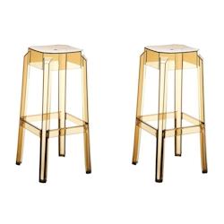 Décoshop26 - Lot de 2 tabourets de bar design moderne plastique transparent ambre 10_0001043 - 3000710169605_0