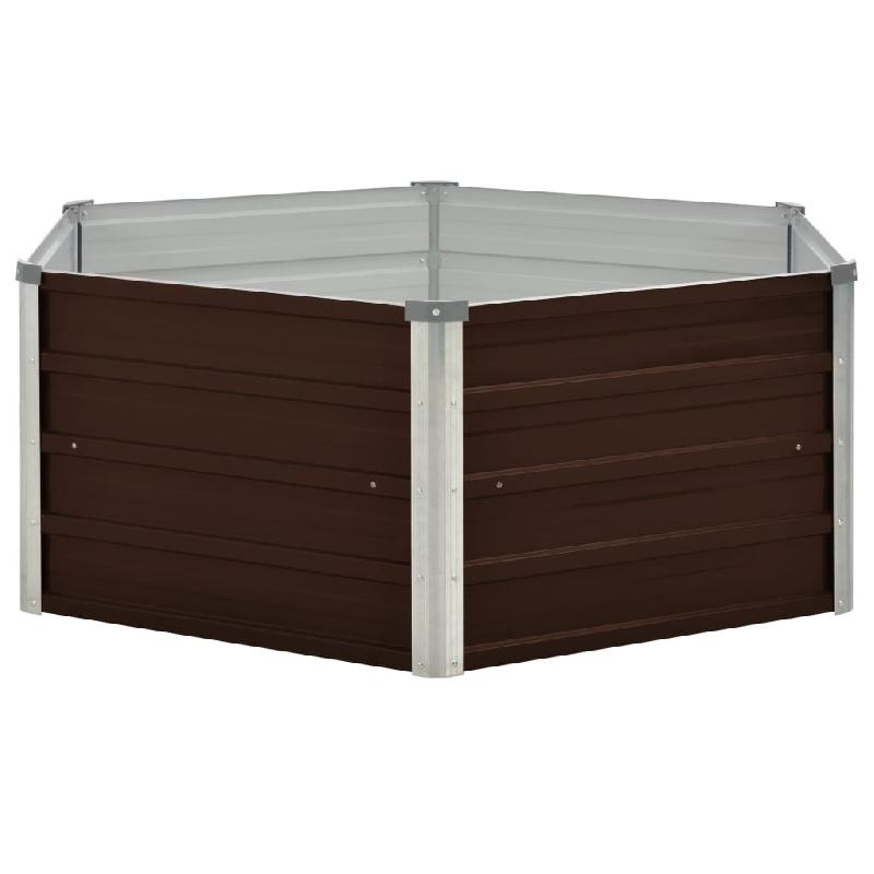 Jardinière surélevée hexagonale marron - 129 x 129 x 46 cm en acier galvanisé avec bordures repliées - Réf. 02_0000858_0